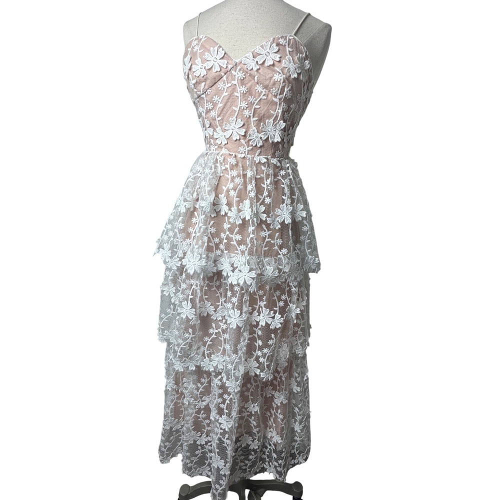 Endless Rose Floral Lace Tier Dress Blush Pink XS Sweetheart Neck fairy wedding - Picture 4 of 16